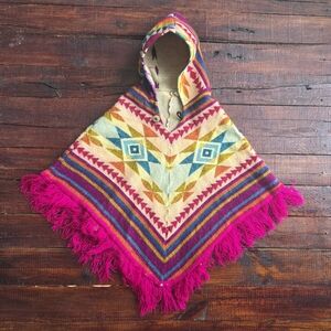 Made In Ecuador Aztec Hooded Poncho Kids Size 4